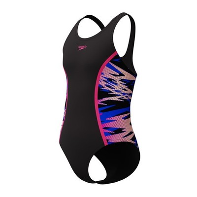 Speedo Girls Hyperboom Splice Muscleback Swimsuit Swimming Costume Anthracite/Ma