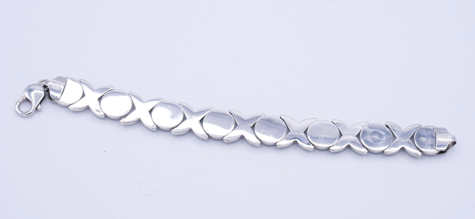Sterling Silver 925 XOXO Large 14mm 7" Hugs and Kisses Polished Ladies Bracelet