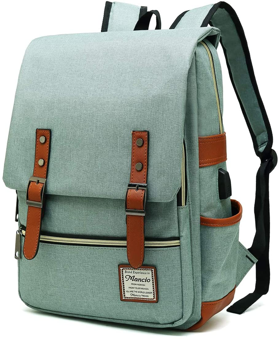 Vintage Slim Laptop Backpack with USB Charging Port & Tear-Resistant Design for Business & Travel
