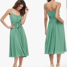 Gal Meets Glam 6 Elsie Green Double Tie Waist Spagetti Strap Fit & Flare Dress