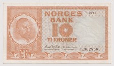 Norway 10 kroner, year 1972 Banknotes XF