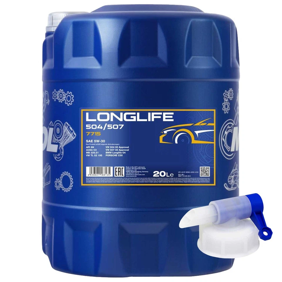 Motoröl Motor Öl MANNOL 5W30 Longlife API SN 20 Liter mit Auslasshahn Motorenöl - Bild 1 von 4