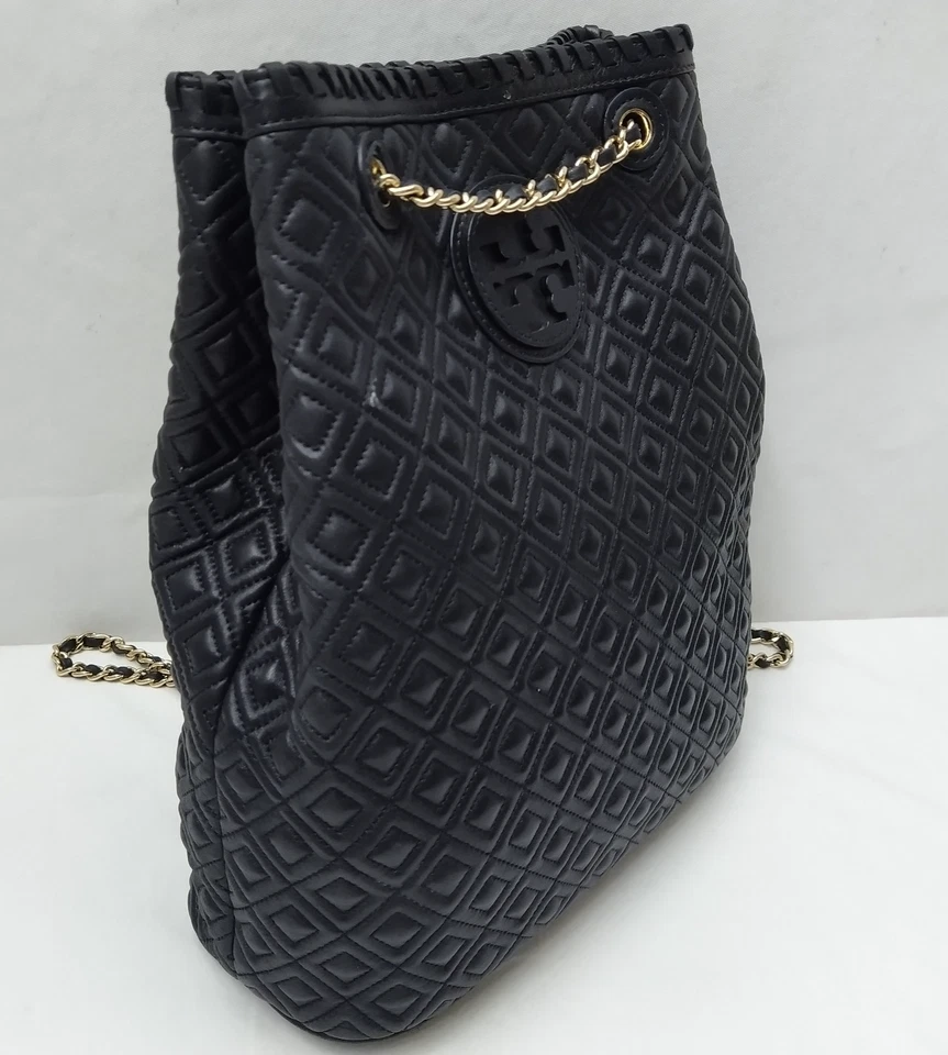 Tory Burch Black Soft Leather Quilted Chain Strap Crossbody Backpack Bag - Image 3 of 4