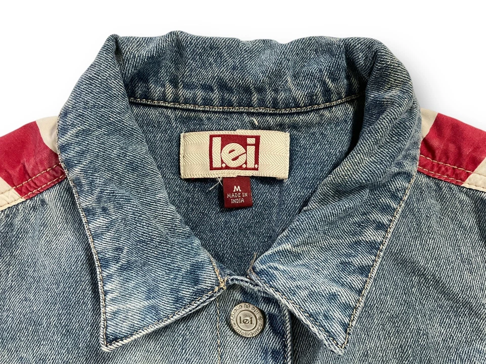 Vtg Y2K LEI American Flag Denim Cropped Vest Size Medium Festival - Image 2 of 4