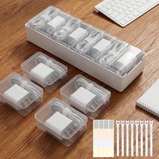 8 Individual Cable Organizer Boxes With Base, Cord Storage Organizer With Lab...