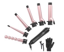 6in1 Hair Curler Set Ceramic Wand Instant Heat Beachy Waves Curls Curling Iron