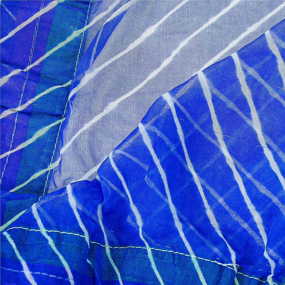 Sanskriti Vintage Azul Dupatta Estola Larga Gasa Pura Cuentas de Mano Leheria Rajathan Foto 4 de 4