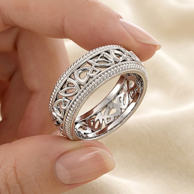 925 Sterling Silver Celtic Knot Band Ring | Vintage Filigree Wide Unisex RingHer