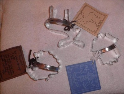 3 NEW Ann Clark Cookie Cutters with handles + Recipes Moose Turkey Angel