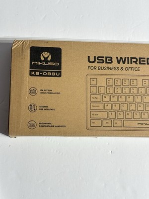 Mikuso KB-088U USB Wired Keyboard   104 Keys, Office Business PC, Ergonomic
