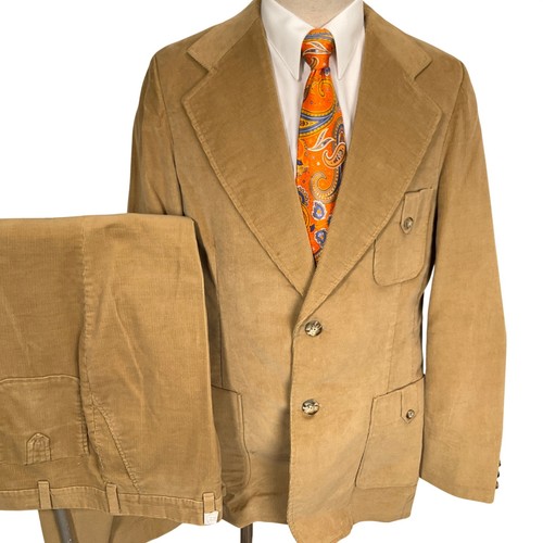 Tobias Corduroy Suit Mens 44L Tan Camel 70s Safari Western 70s Western Disco VTG