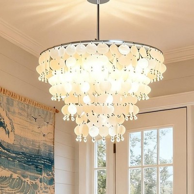 4-layer Silver Shell Crystal Pendant Light, Living Room Home Decoration Lighting