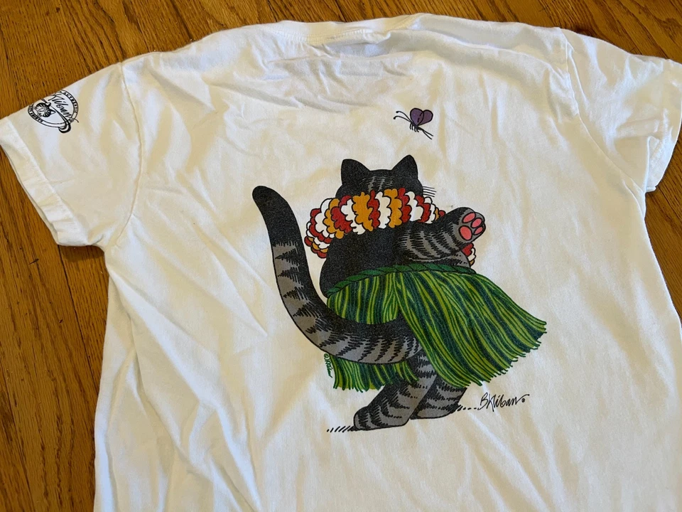 Camisa Crazy Shirts B. Kliban Hawaii Hula Cat Talla XS Blanca Foto 4 de 4