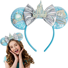 Headband for Women, Sequin Mouse Ears Headband with Bows for Cosplay Costume Par