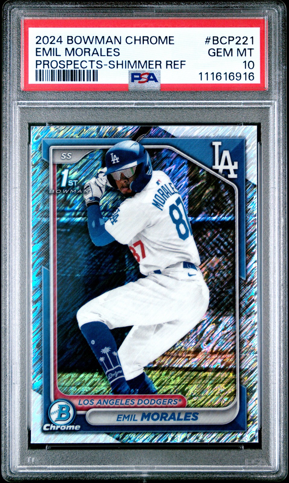 2024 BOWMAN CHROME PROSPECTS SHIMMER REFRACTOR #BCP221 EMIL MORALES PSA 10