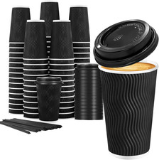 16 Oz Disposable Coffee Cups with Lids, 50 Pack Insulated Hot Cups to Go Paper C