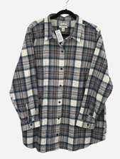 LL Bean Flannel Shirt New Womens 2X Plus Relaxed Fit Indigo Tartan Plaid Pockets