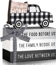 Jetec 4 Pcs Farmhouse Wooden Tabletop Decor Farmhouse Rustic Tiered Tray Decor H