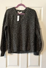 Loft Gray Sparkly V-Neck Pullover Shimmer Sweater Medium New W/Tags