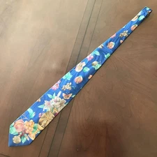 LEONARD PARIS Fruit Flower Pattern Blue Multicolor Silk Tie