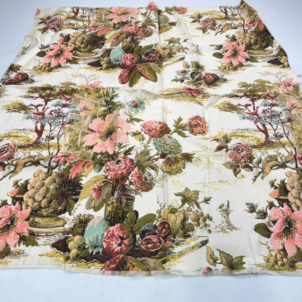 vintage quilting fabric pink green toile fruit floral cotton 35x35 1 yards - Image 2 of 4