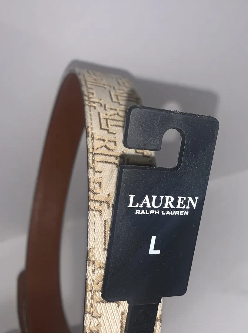 Lauren Ralph Lauren Women\'s Logo Jacquard Slide-Buckle Belt Khaki/Tan Sz L NWT 873341s.jpg main image 4