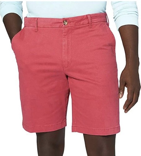 IZOD Men's Classic Flat Front Chino Short Saltwater Red Color Size 38W 9.5 Insea - Afbeelding 1 van 5