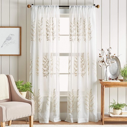 Martha Stewart Georgia Embroidery Sheer Rod Pocket Window Curtain Panel Pair,... - Bild 1 von 8