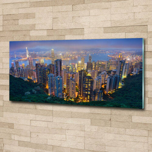 Glas-Bild Wandbilder Glas-Druck 125x50 Sehenswürdigkeiten Hong Kong bei Nacht - Bild 1 von 6