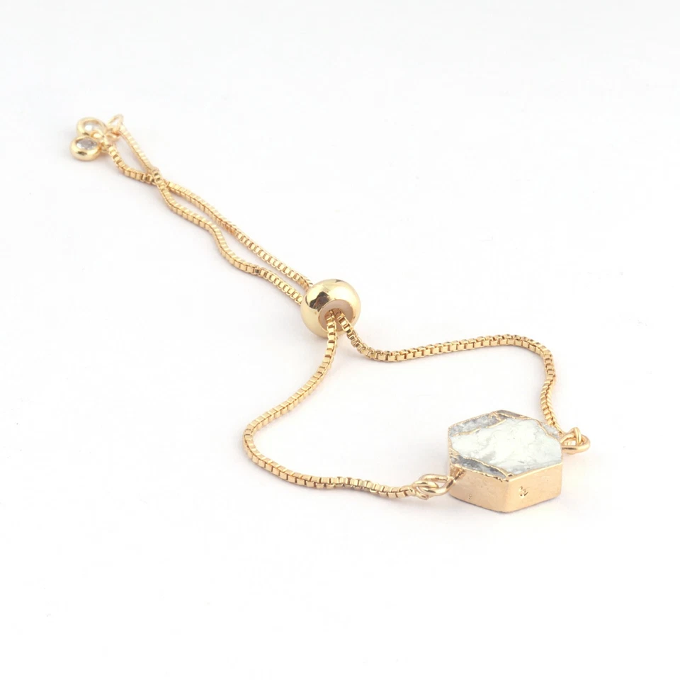 Copper Howlite Turquoise CZ Quartz 24k Gold Plated Adjustable Chain Bracelet   - Image 2 of 3
