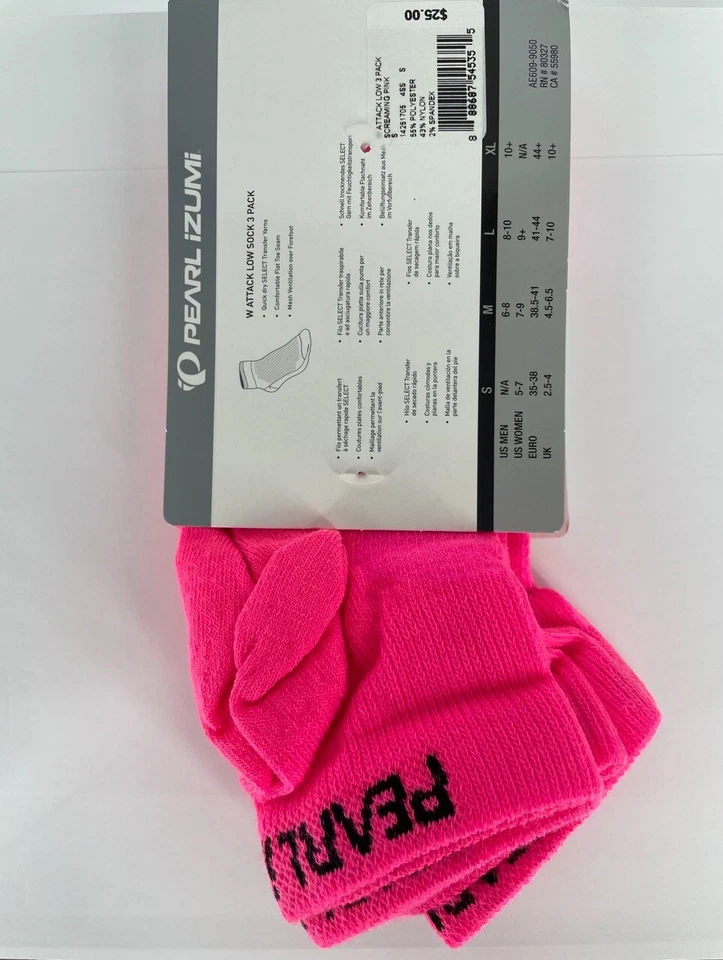 Paquete de 3 calcetines para mujer Pearl Izumi Attack bajos 14251705 rosa gritando nuevos con etiquetas Foto 2 de 3