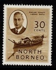 NORTH BORNEO SG365 1950 30c OLIVE-BROWN MTD MINT