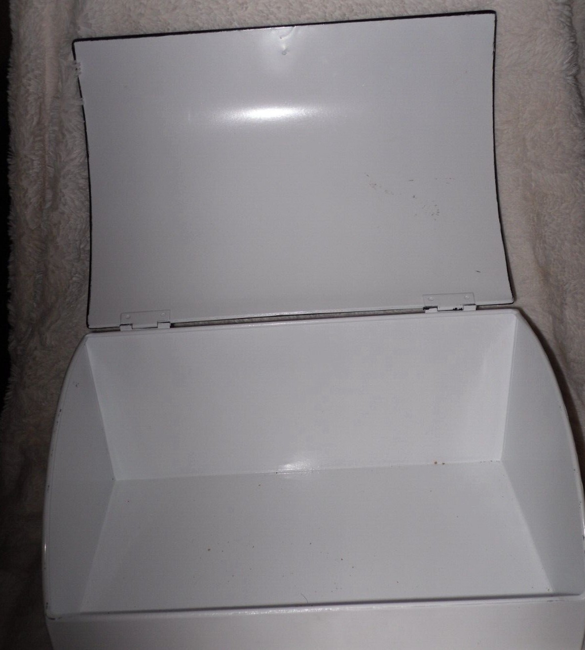 White Bread Box; Farmhouse Vintage Enamelware Countertop Bread Bin eBay