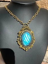 Huge Labradorite Pendant Necklace Handcrafted
