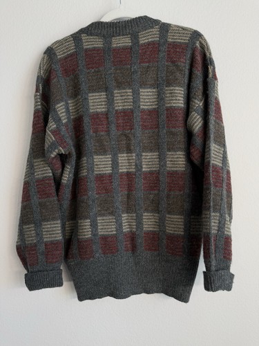 Vintage Neiman Marcus Brown Maroon Gray Color Block Wool V-Neck Sweater Size L - Picture 9 of 10