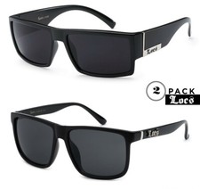 2 Pack LOCS Gangster Designer Flat Top Shades Black OG Lowrider Cholo Sunglasses