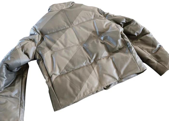 HERMES LEATHER DOWN DOUDOUNE 2022 F W Men s Green Grey Duck Lambskin Jacket SZ50