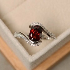 2.25CT Oval Cut Real Red Ruby Swirl Wedding Jewelry Ring 14K White Gold Finish