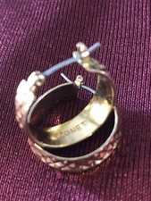 Vintage Monet Earrings Gold Tone Wide Hoops Shiny In Good Condition