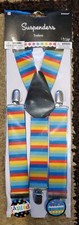 Rainbow Clown Suspenders with Party Buttons Bow - Adjustable. NEW in package.