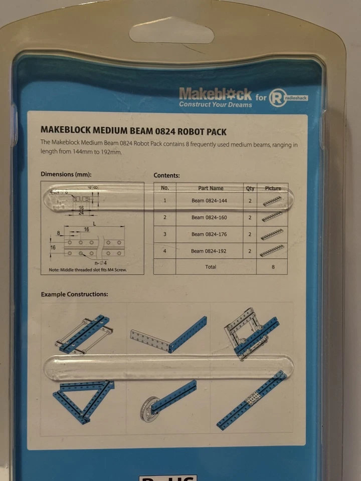 MAKEBLOCK Medium Beam 0824 Robot Pack Radioshack 8 Beams NEW In Package - Image 3 of 4