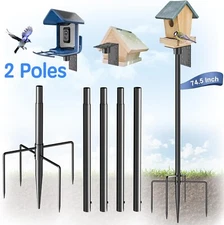 2 Pack Bird Feeder Pole Stands 74.5 Inch Height Feeding Station with 1-Inch dia