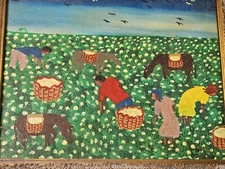 Haitian Painting Outsider Art COTTON FIELDS Picking Oil Canvas VTG 8x10 ADISSON