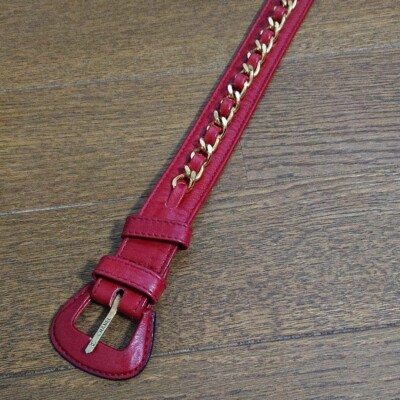 Authentic Chanel Hardware Belt Piece Authentic CHANEL Vintage Belt Pink Red Gold Hardware Made in  main image 3