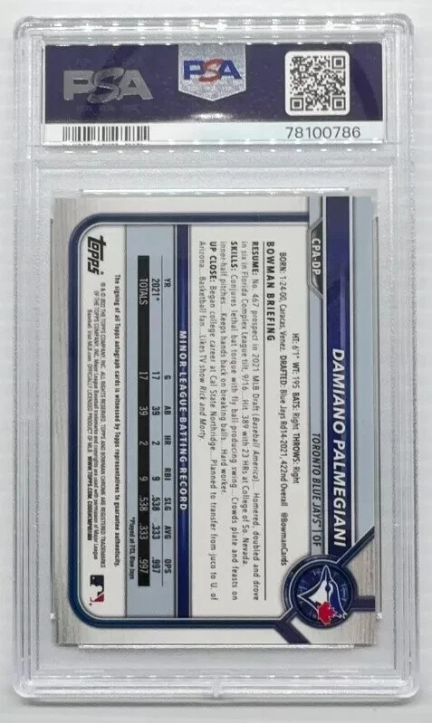 2022 Bowman Chrome Damiano Palmegiani Yellow Refractor Auto #74/75 PSA 9 - Image 2 of 2