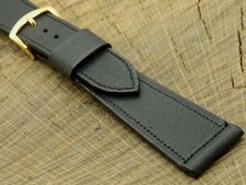 Speidel Vintage 22mm Black Leather w Gold Tone Buckle Watch Band NOS Unused Long