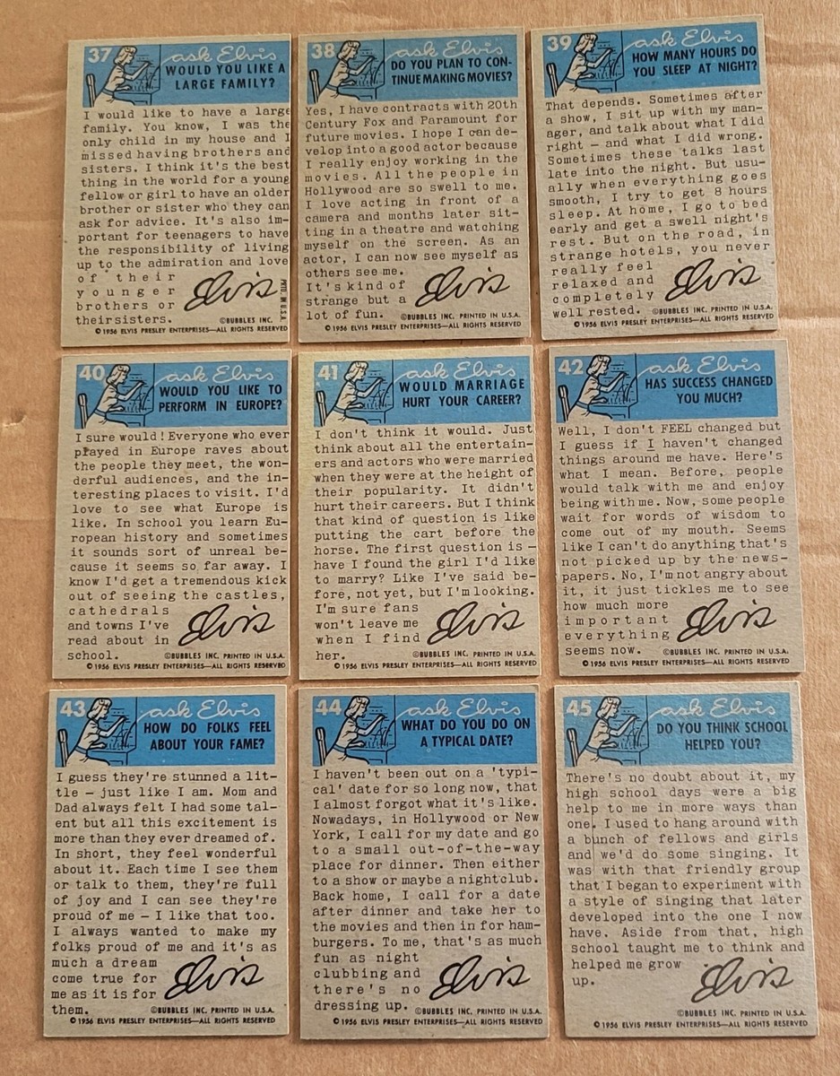 1956 Topps Bubbles Elvis Presley Complete Set 66 Cards W/Custom