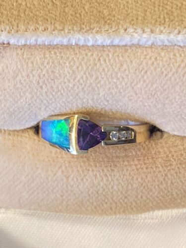14k Gold Opal, Amethyst, and Diamond Ring