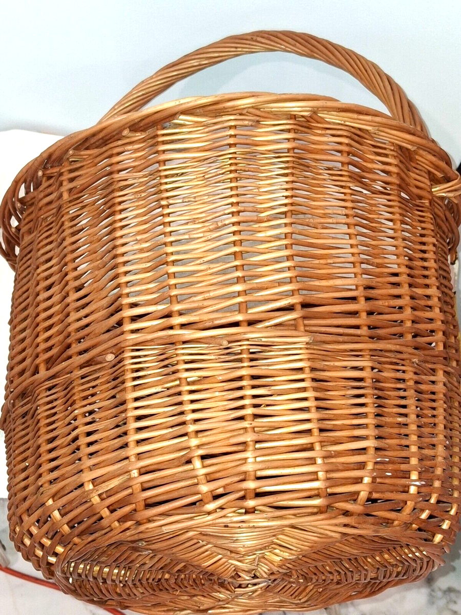 Vintage Large Woven Wicker Basket With Handle Made in Yugoslavia
