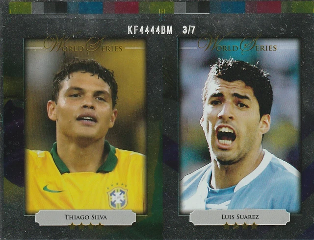 FUTERA 2014 LUIS SUAREZ THIAGO SILVA PROMO UNCUT 2 CARD SHEET NR MINT